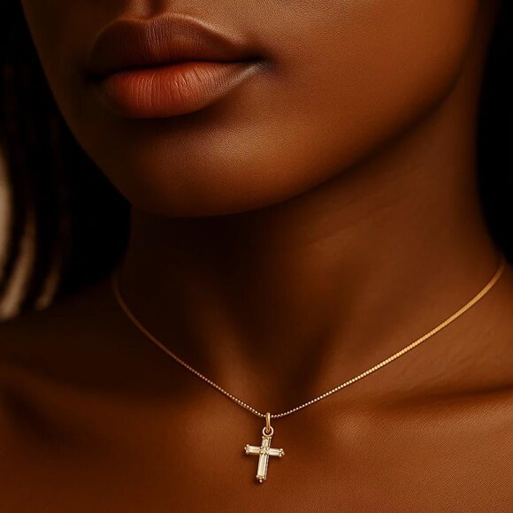 ⚡14K Gold Plated Cross Pendant Necklace for Women Elegant Copper Chain Gift - Picture 8 of 8